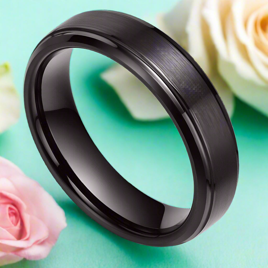 Casual 6mm Black Tungsten Men's Wedding Band-Evani Jewelry