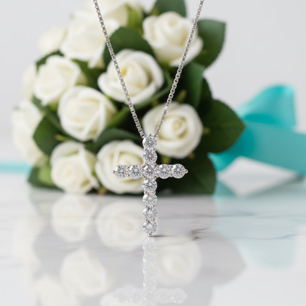 Classic 12 Pieces Round Diamond Cross Necklace-Evani Jewelry