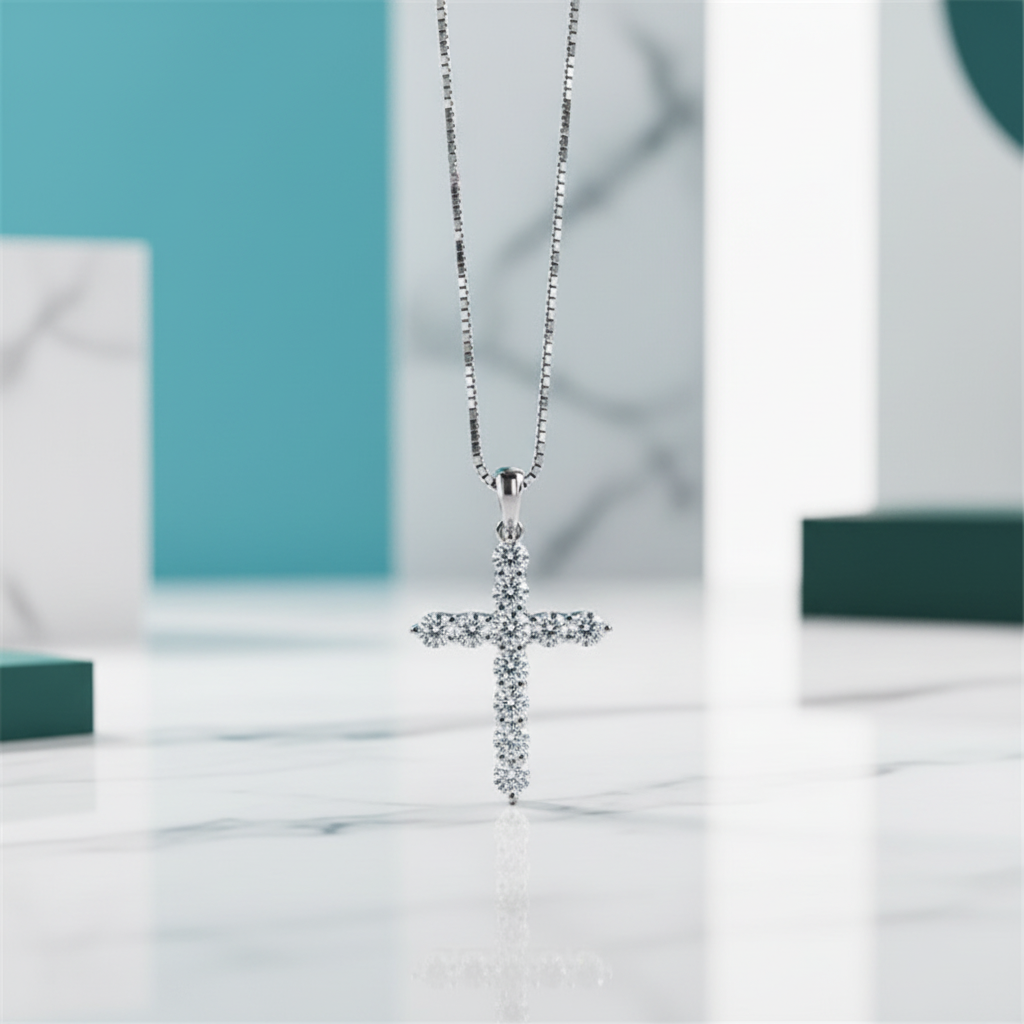 Classic 12 Pieces Round Diamond Cross Necklace-Evani Jewelry