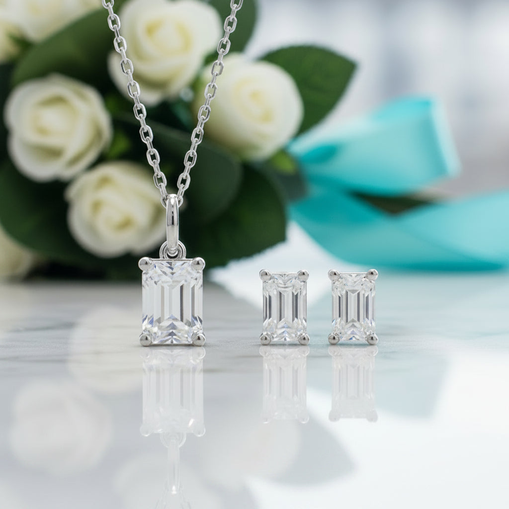 Classic 1.0 ct Emerald-cut Diamond Jewelry Set-Evani Jewelry