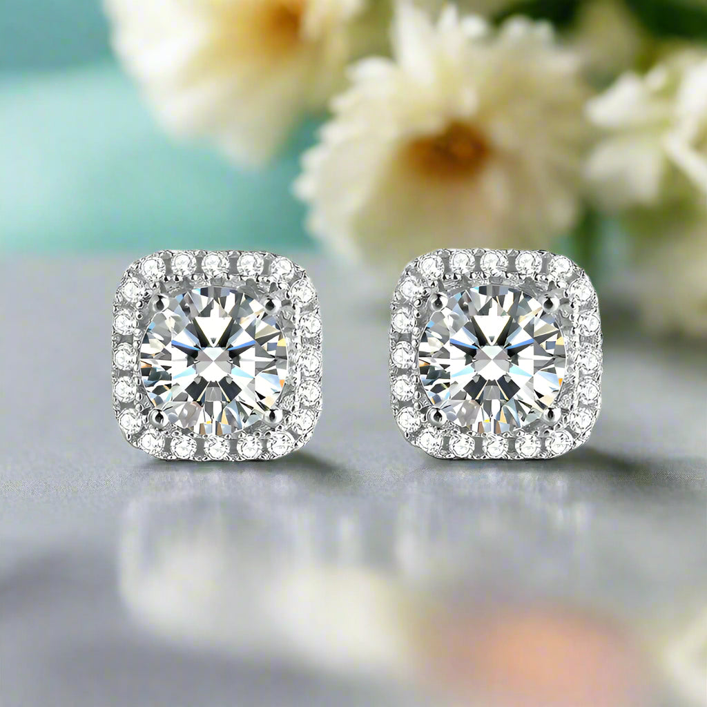 Classic 1.0 ct Round Diamond Halo Stud Earrings-Evani Naomi Jewelry