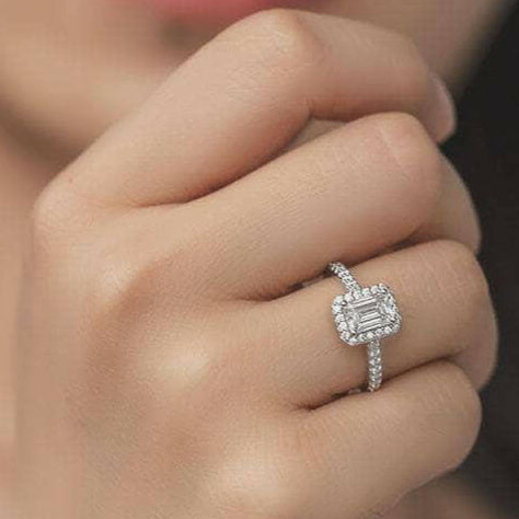 Classic 1.00 ct Emerald-cut Diamond Halo Engagement Ring-Evani Jewelry