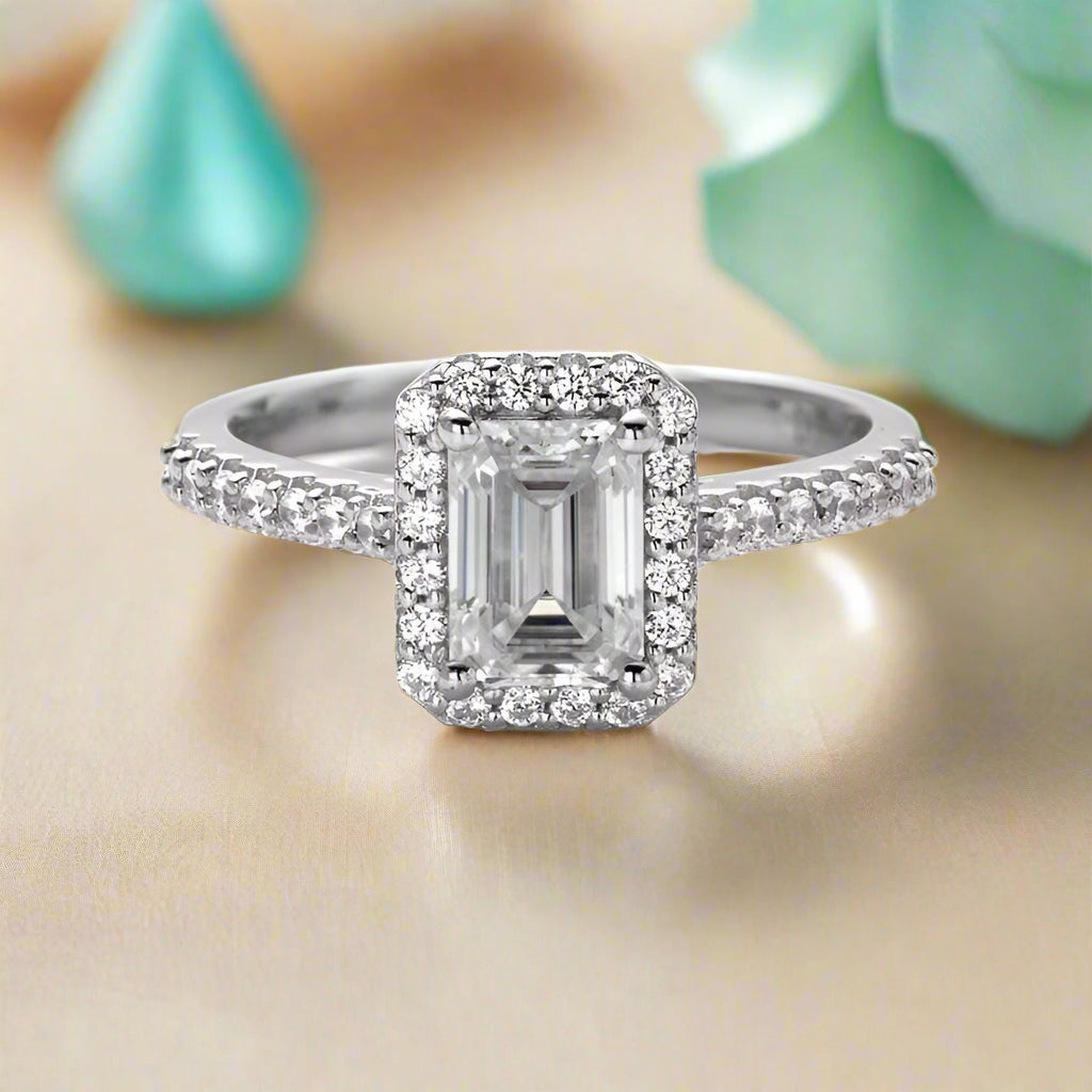 Classic 1.00 ct Emerald-cut Diamond Halo Engagement Ring-Evani Jewelry