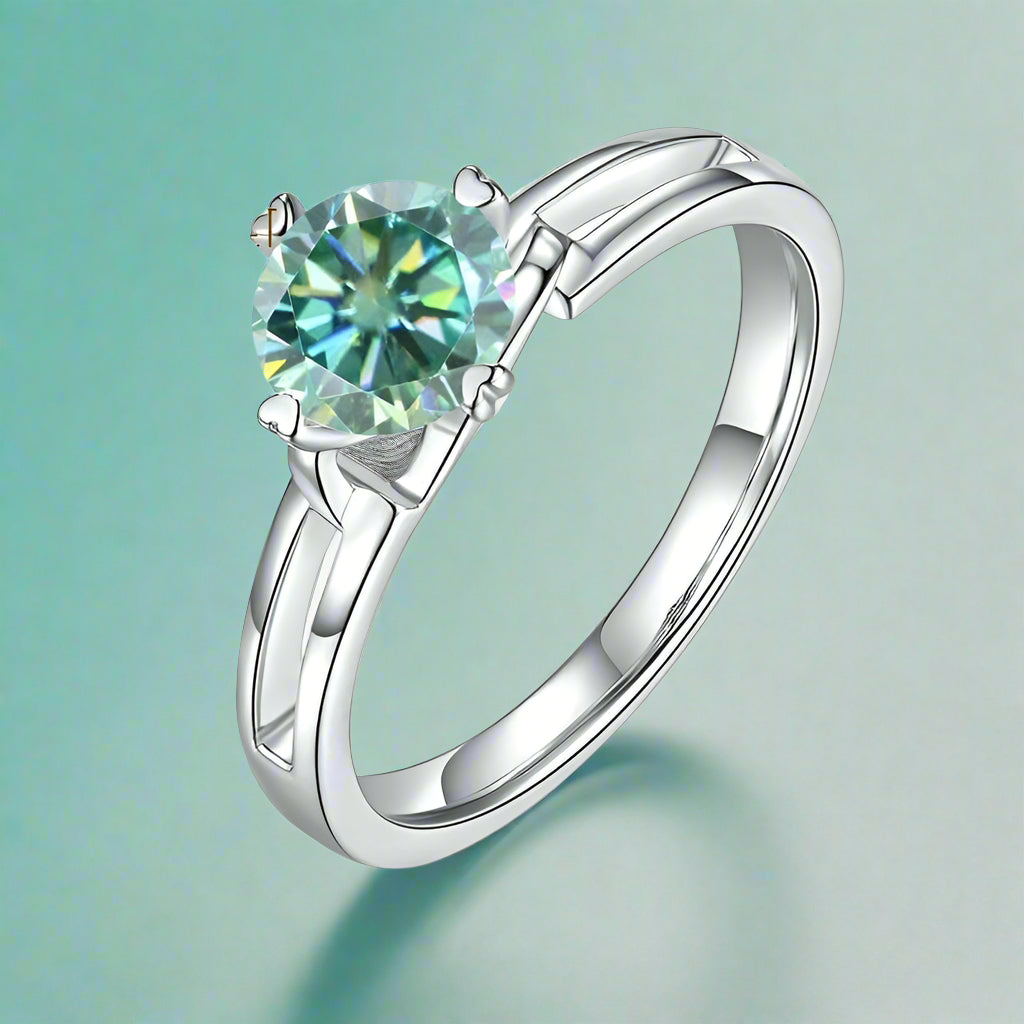 Classic 1.00 ct Round Green Diamond Engagement Ring-Evani Naomi Jewelry