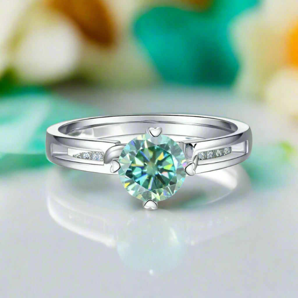 Classic 1.00 ct Round Green Diamond Engagement Ring-Evani Jewelry