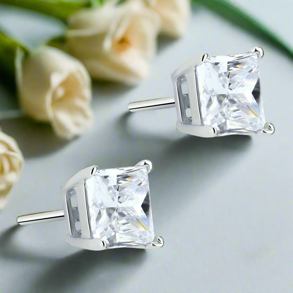 Classic 2.00 ct Princess Cut Diamond Stud Earrings-Evani Naomi Jewelry