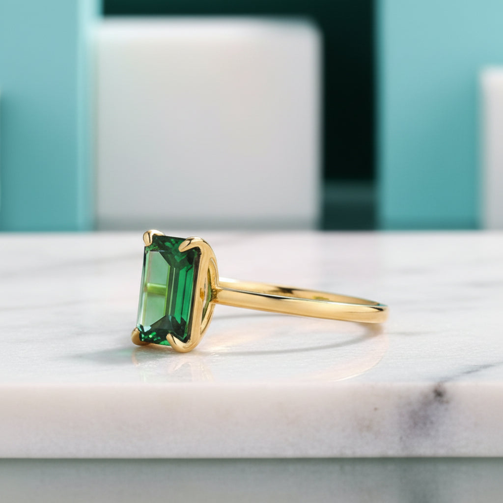 Classic 3.0ct Yellow Gold Emerald Cut Engagement Ring-Evani Jewelry
