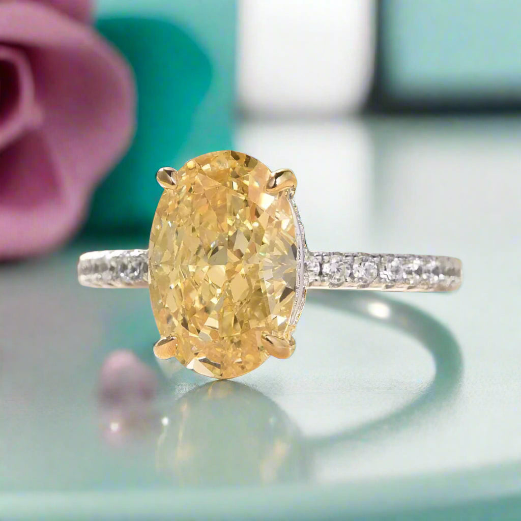 Classic 3.5 ct Yellow Sapphire Oval Cut Diamond Engagement Ring-Evani Naomi Jewelry