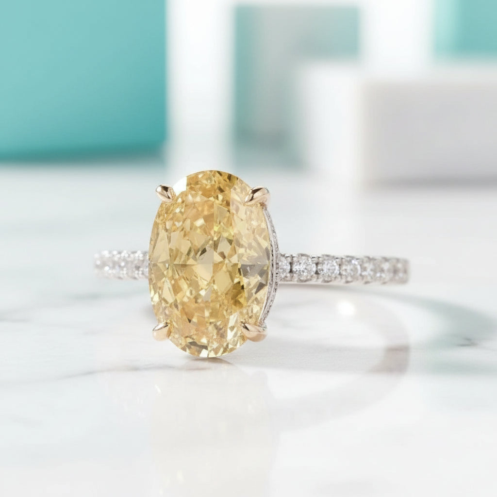 Classic 3.5 ct Topaz Oval Cut Diamond Engagement Ring-Evani Jewelry