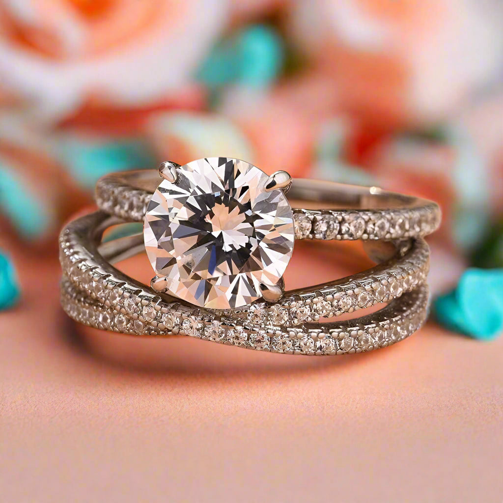 Classic 4 Prong Round Cut 2.0ct Diamond Bridal Set-Evani Naomi Jewelry
