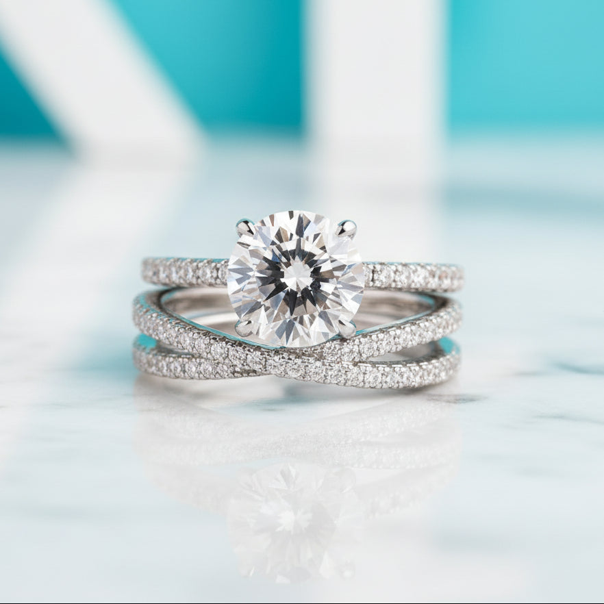 Classic 4 Prong Round Cut 2.0ct Diamond Bridal Set-Evani Jewelry