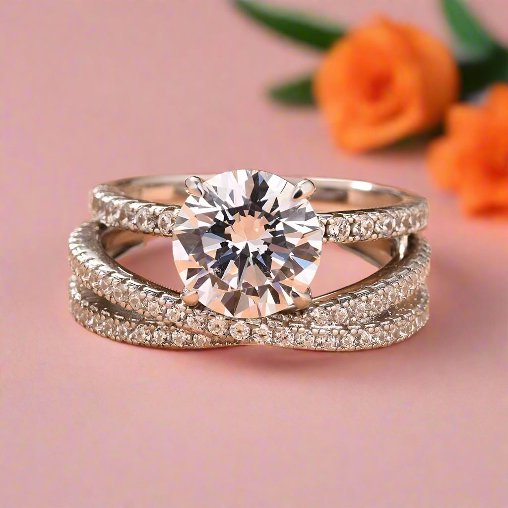 Classic 4 Prong Round Cut 2.0ct Diamond Bridal Set-Evani Naomi Jewelry