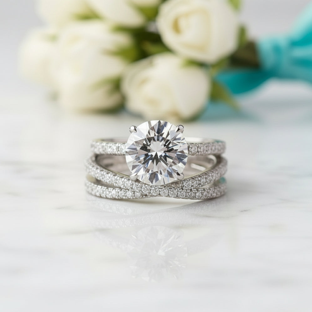 Classic 4 Prong Round Cut 2.0ct Diamond Bridal Set-Evani Jewelry