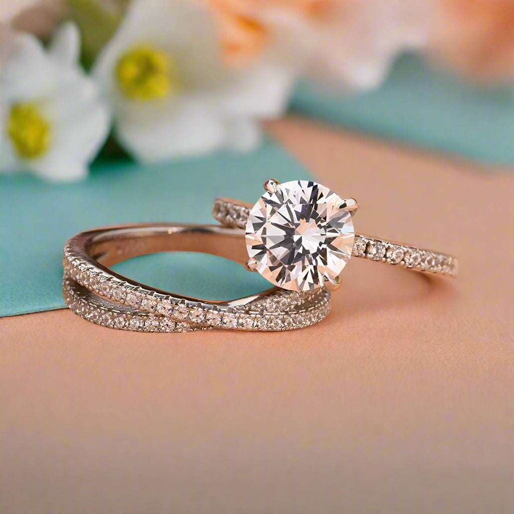 Classic 4 Prong Round Cut 2.0ct Diamond Bridal Set-Evani Naomi Jewelry