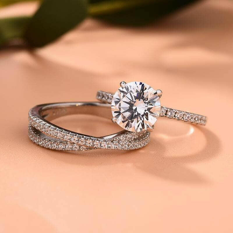 Classic 4 Prong Round Cut 2.0ct Diamond Bridal Set-Evani Naomi Jewelry