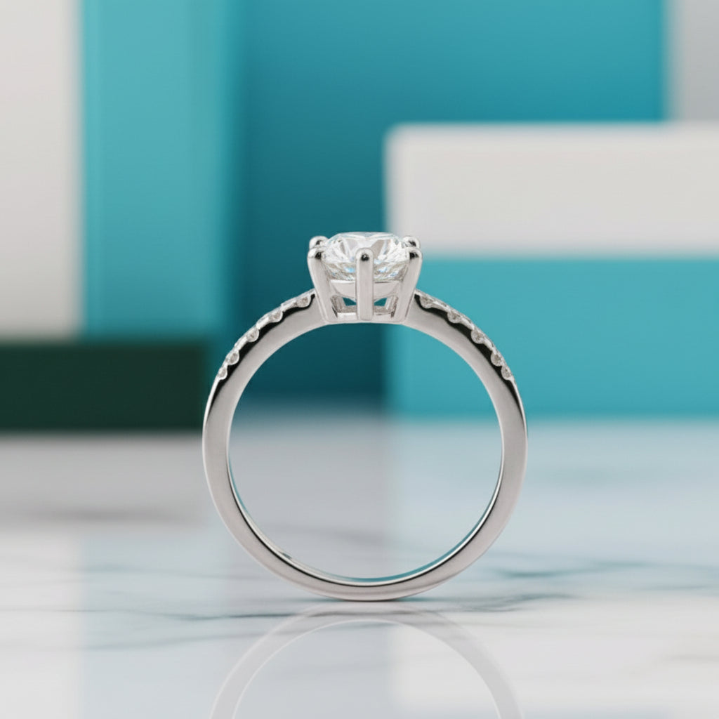 Classic 6 Prong 1ct Round Cut Diamond Engagement Ring-Evani Jewelry