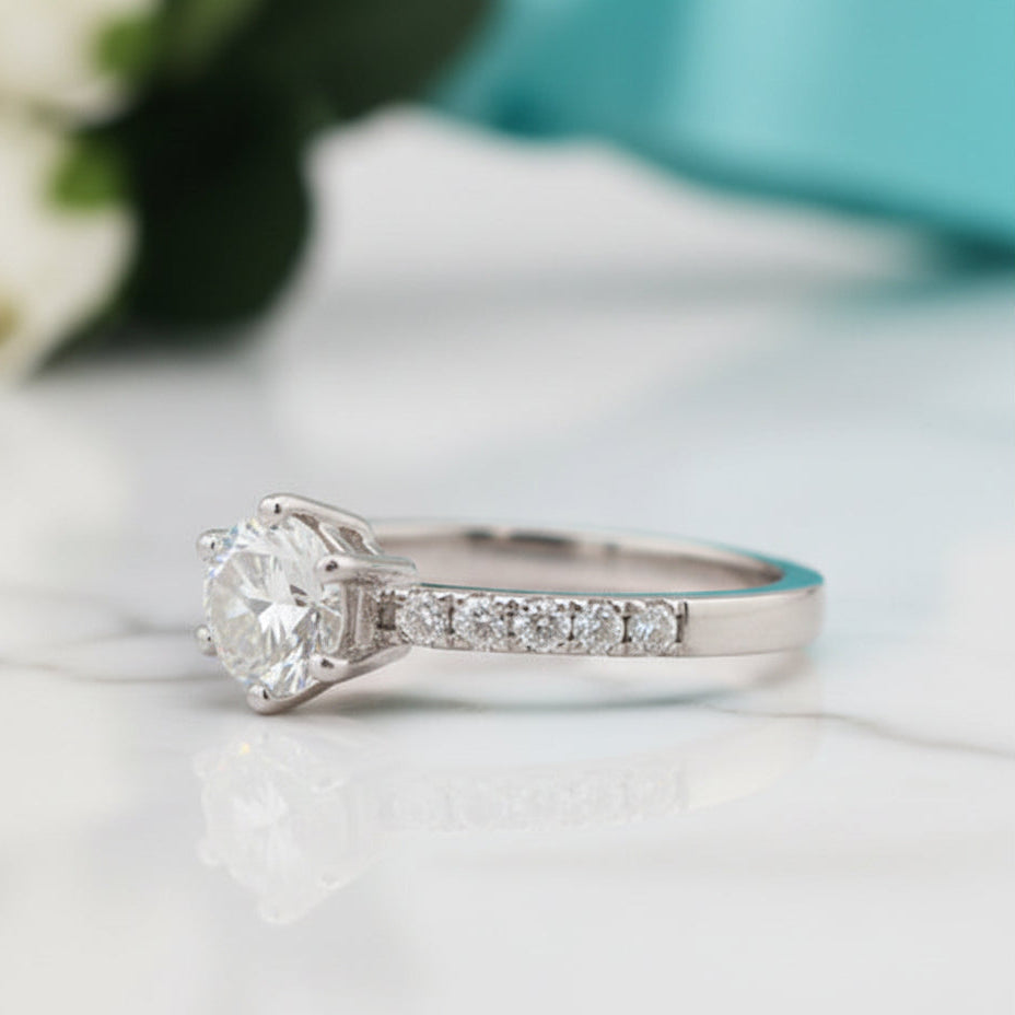 Classic 6 Prong 1ct Round Cut Diamond Engagement Ring-Evani Jewelry