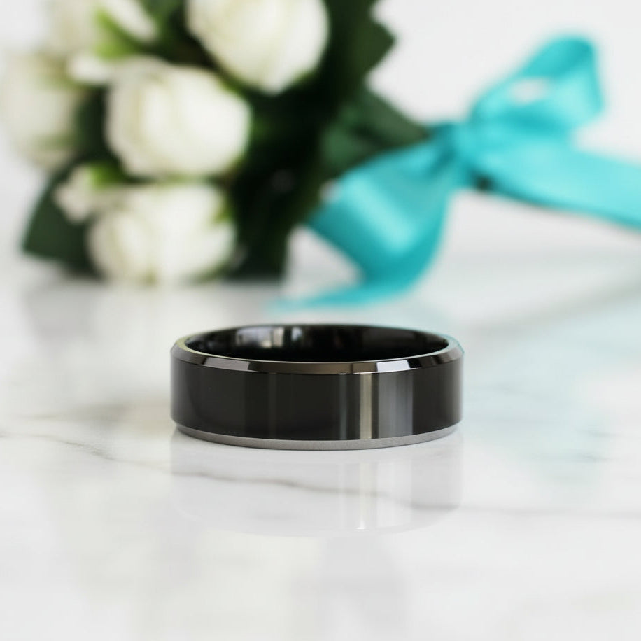 Classic 8mm Black Polished Tungsten Men's Wedding Band-Evani Jewelry