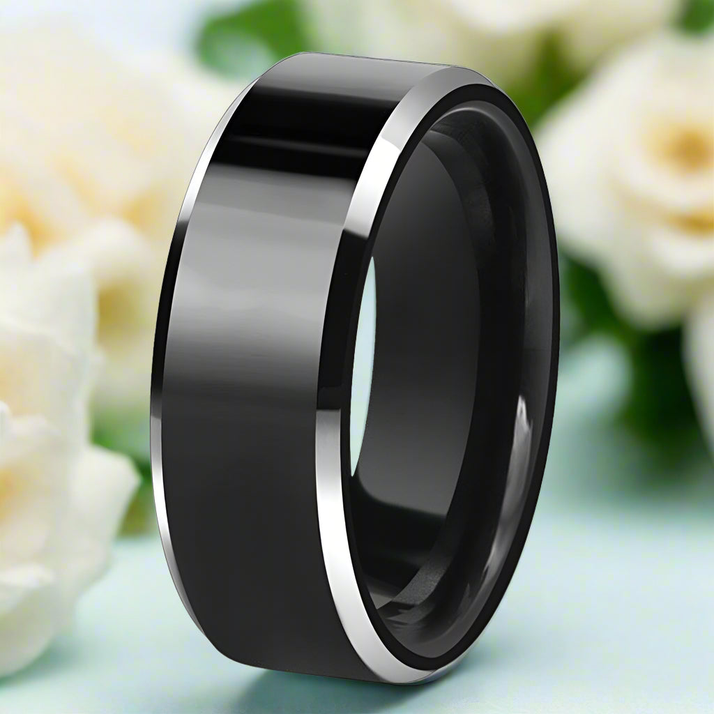 Classic 8mm Black Polished Tungsten Men's Wedding Band-Evani Naomi Jewelry