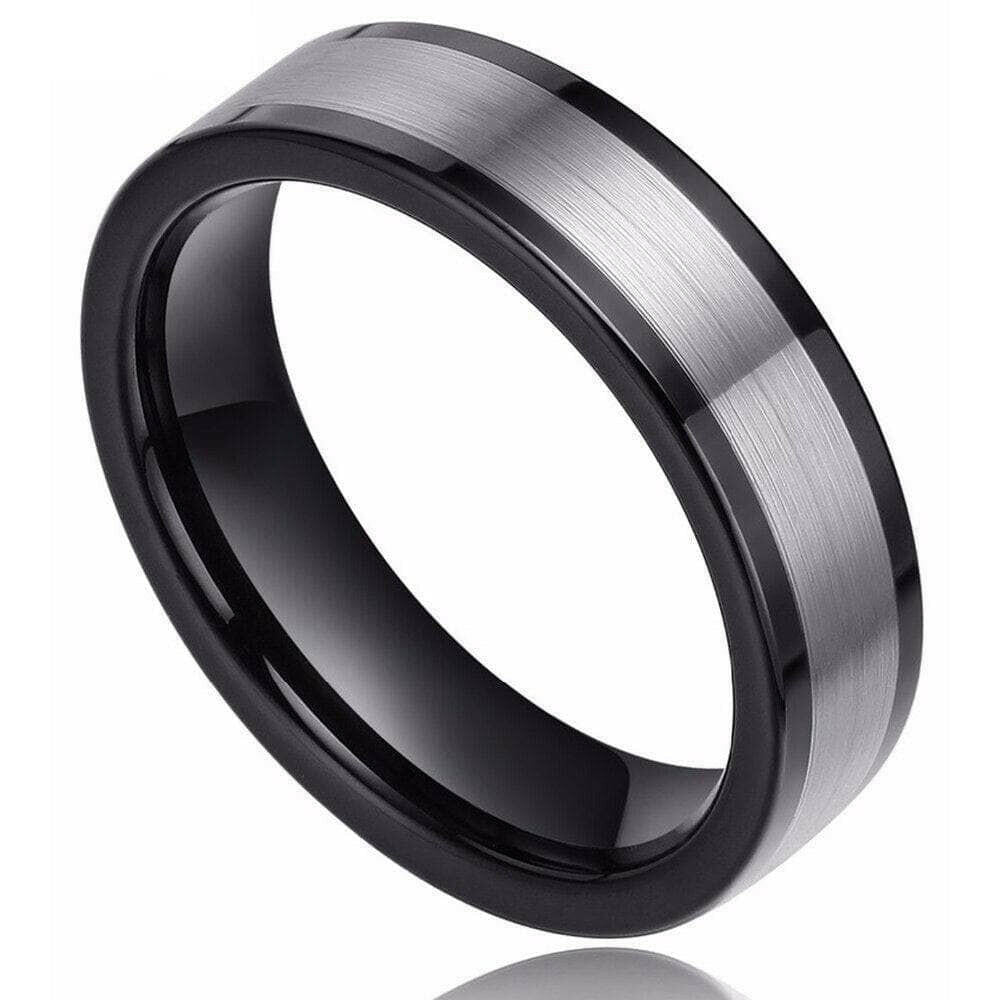 Classic Black & Silver 6mm Tungsten Wedding Band-Evani Naomi Jewelry
