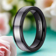 Classic Black & Silver 6mm Tungsten Wedding Band-Evani Naomi Jewelry