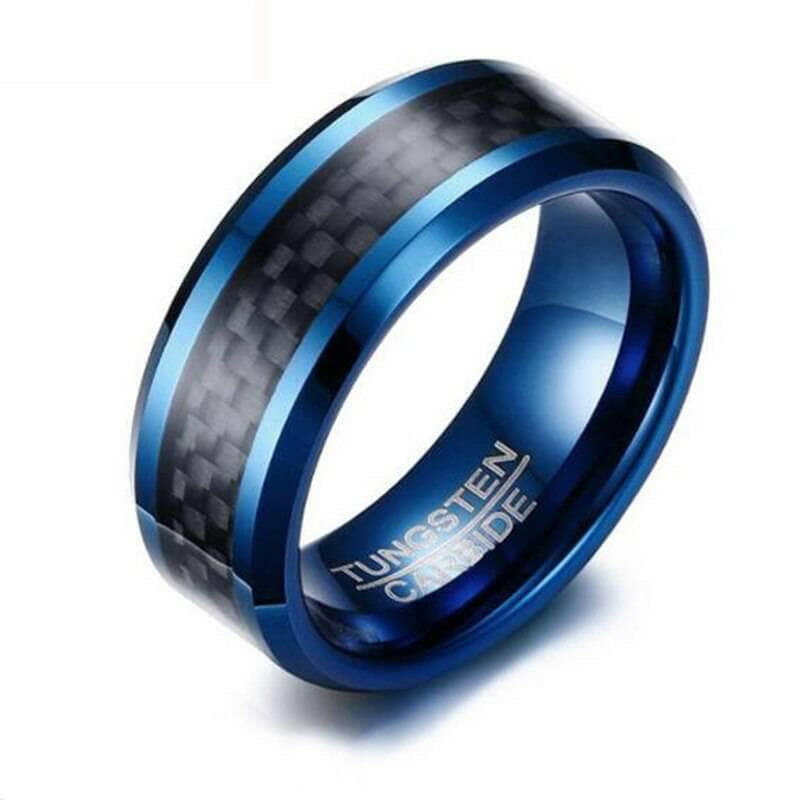 Classic Blue & Black Tungsten Men's Wedding Band-Evani Naomi Jewelry