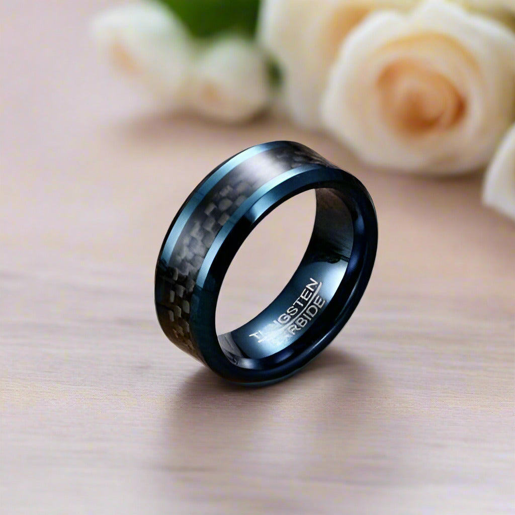 Classic Blue & Black Tungsten Men's Wedding Band-Evani Naomi Jewelry