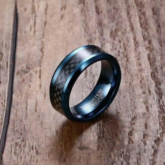 Classic Blue & Black Tungsten Men's Wedding Band-Evani Naomi Jewelry
