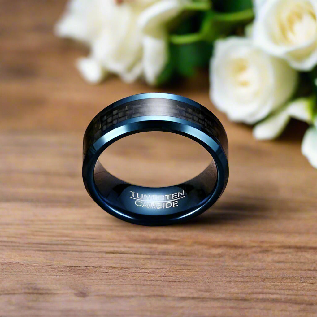 Classic Blue & Black Tungsten Men's Wedding Band-Evani Naomi Jewelry
