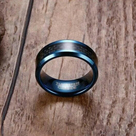 Classic Blue & Black Tungsten Men's Wedding Band-Evani Naomi Jewelry