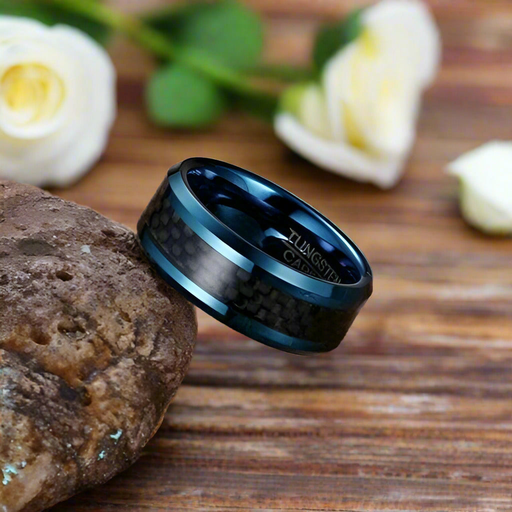 Classic Blue & Black Tungsten Men's Wedding Band-Evani Naomi Jewelry