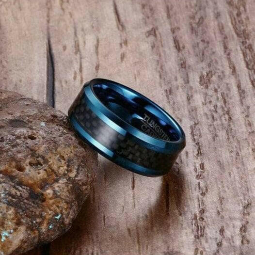 Classic Blue & Black Tungsten Men's Wedding Band-Evani Naomi Jewelry