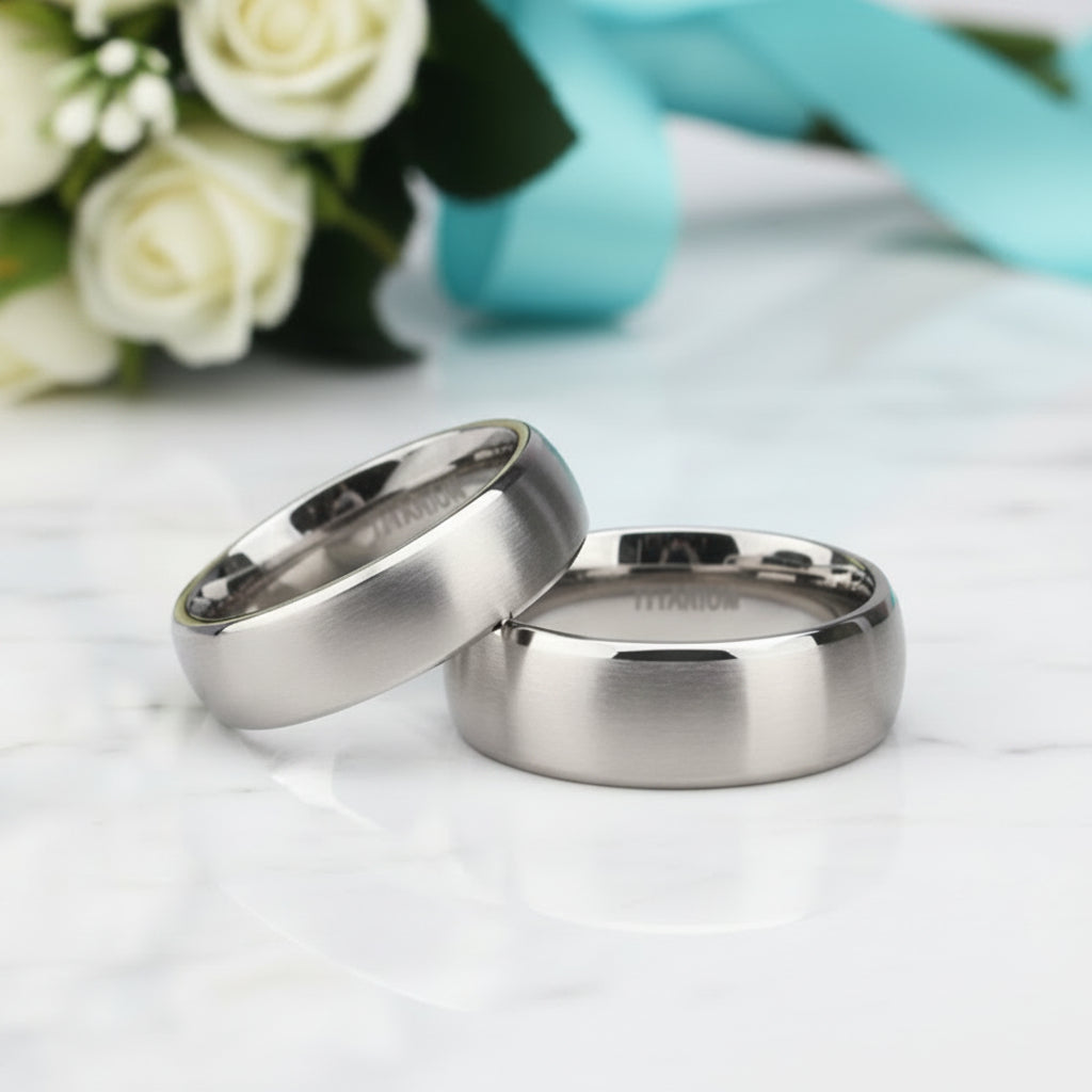 Classic Brushed Domed Titanium Unisex Wedding Band-Evani Jewelry