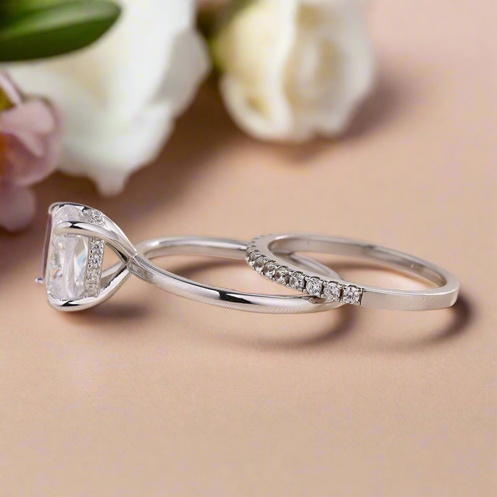 Classic Cushion Cut 3.0 ct Diamond Bridal Set-Evani Naomi Jewelry