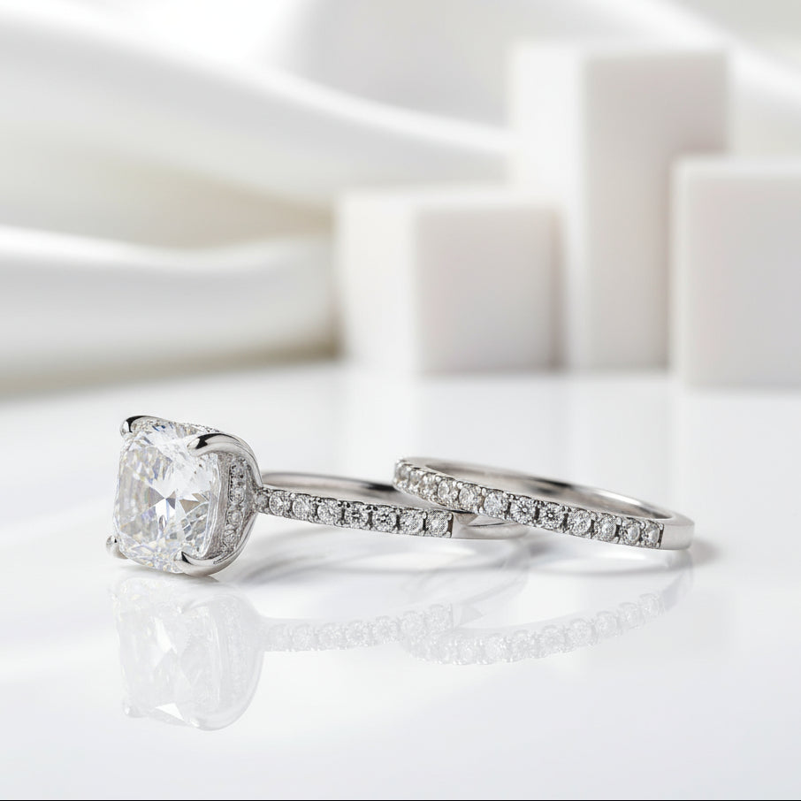 Classic Cushion Cut 3.0 ct Diamond Bridal Set-Evani Jewelry