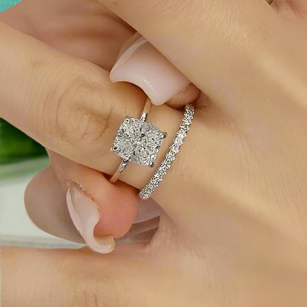 Classic Cushion Cut 3.0 ct Diamond Bridal Set-Evani Naomi Jewelry