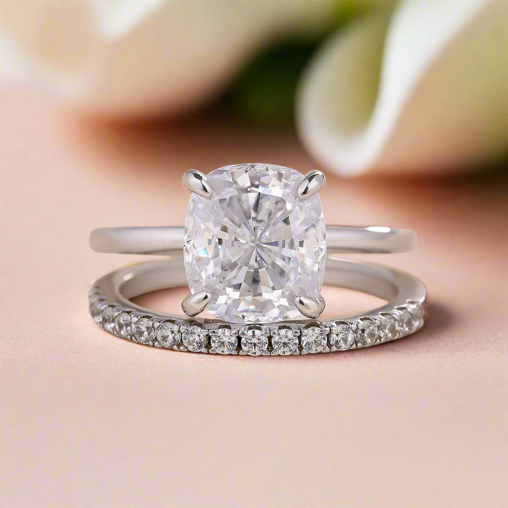 Classic Cushion Cut 3.0 ct Diamond Bridal Set-Evani Naomi Jewelry