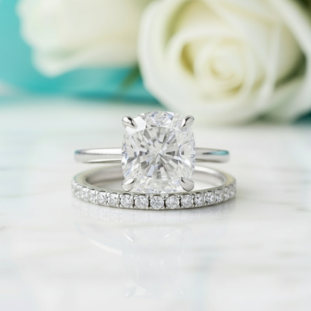 Classic Cushion Cut 3.0 ct Diamond Bridal Set-Evani Jewelry