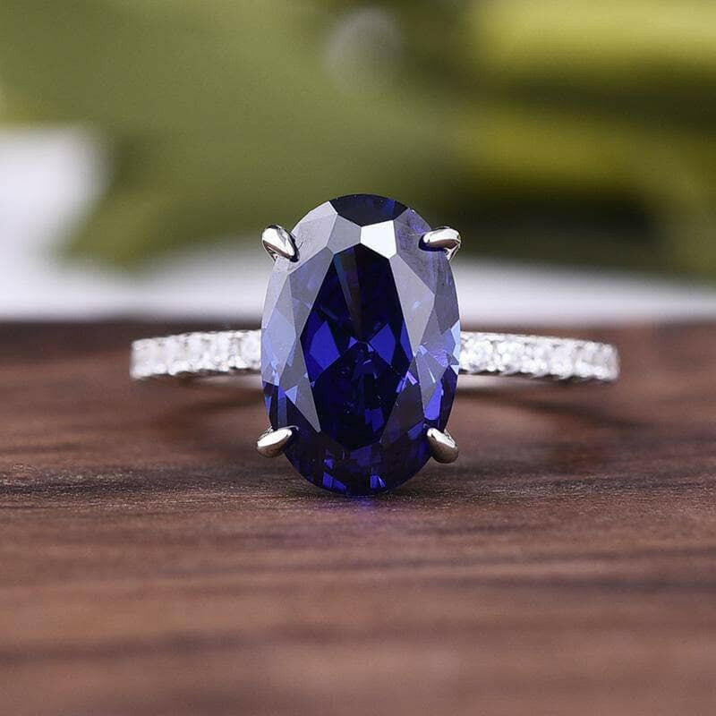 Classic Oval Cut 3.5ct Blue Sapphire Diamond Bridal Set-Evani Naomi Jewelry