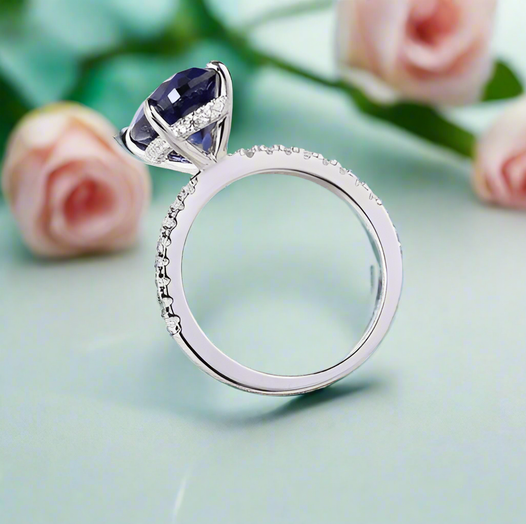 Classic Oval Cut 3.5ct Blue Sapphire Diamond Bridal Set-Evani Naomi Jewelry