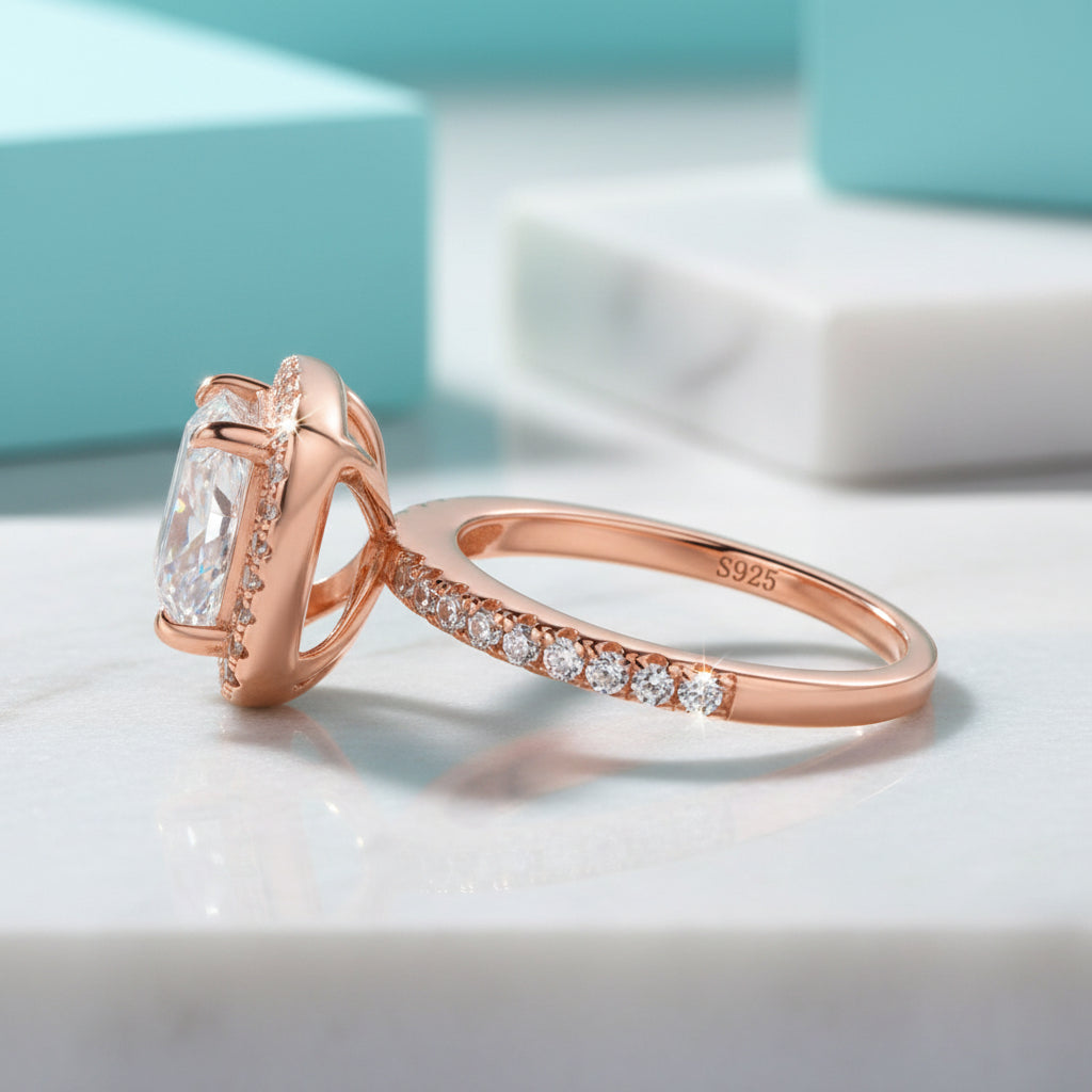 Classic Rose Gold Halo Radiant Cut Diamond Engagement Ring-Evani Jewelry