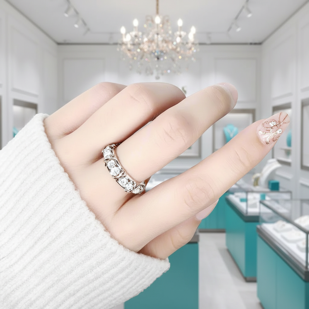 Classic Rose and White Gold Diamond Eternity Wedding Band-Evani Jewelry