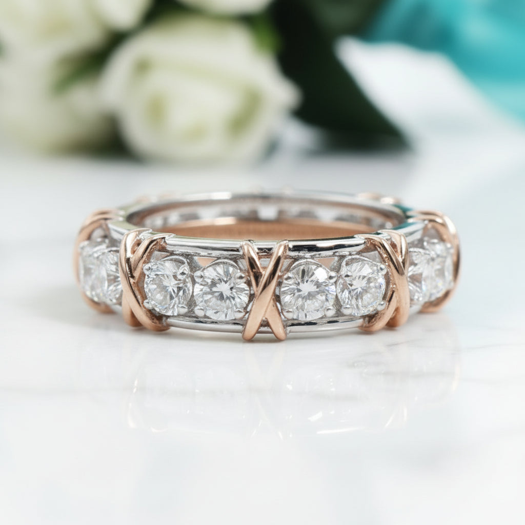 Classic Rose and White Gold Diamond Eternity Wedding Band-Evani Jewelry