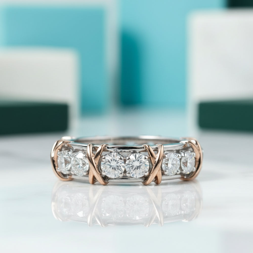 Classic Rose and White Gold Diamond Eternity Wedding Band-Evani Jewelry