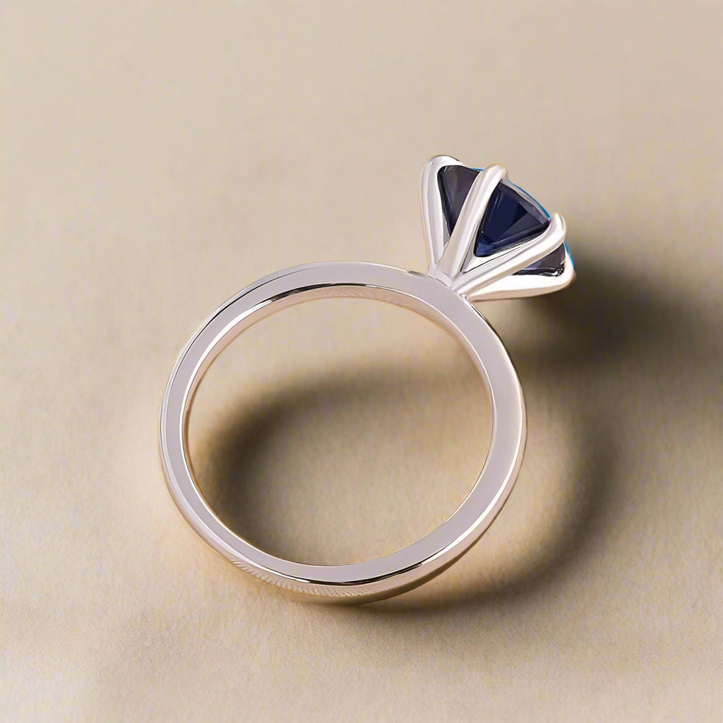Classic Round Cut 2.0ct Blue Sapphire White Gold Engagement Ring-Evani Naomi Jewelry