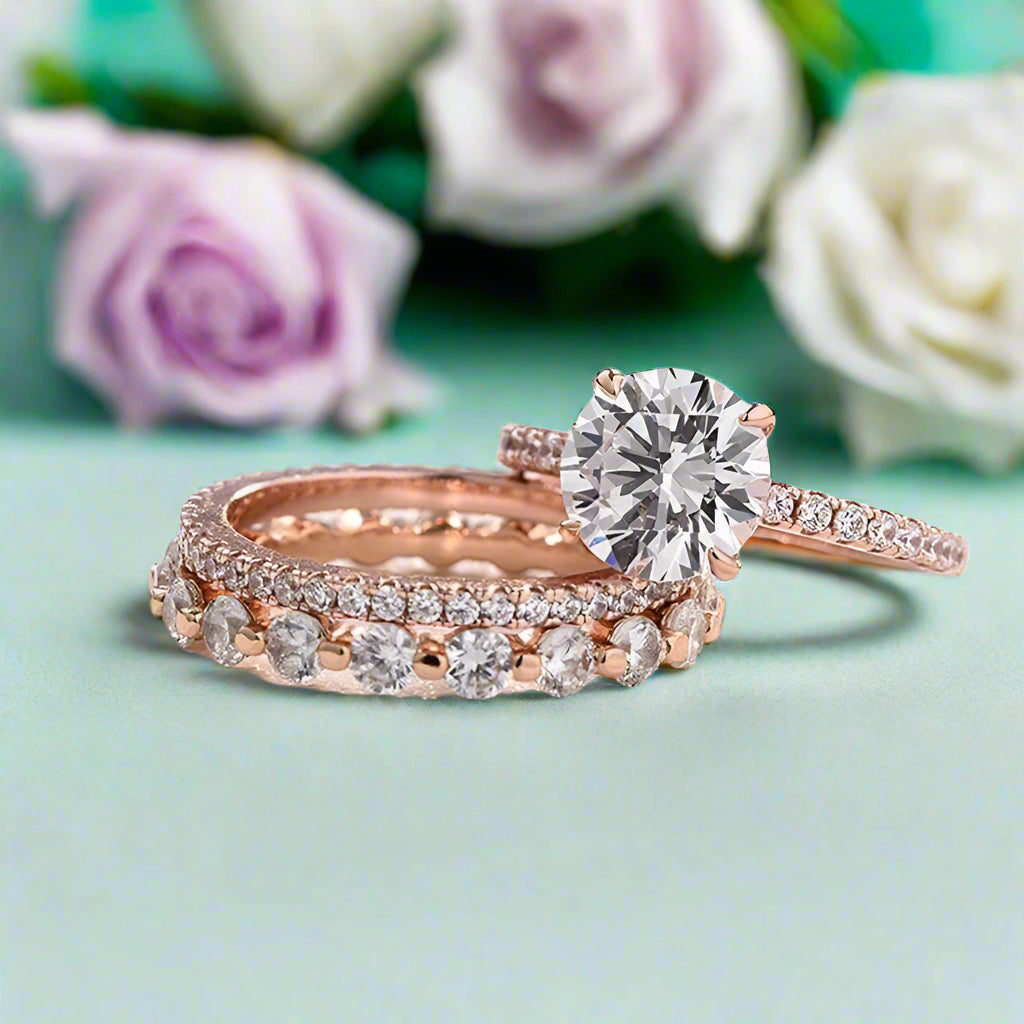 Classic Round Cut 2.0ct Rose Gold Wedding Set-Evani Naomi Jewelry