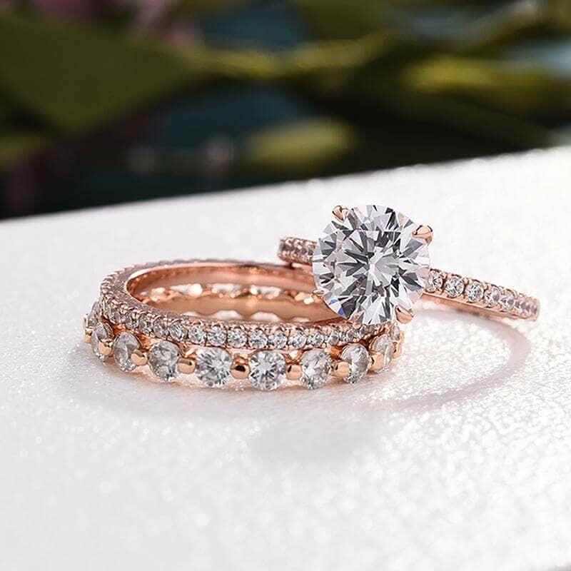 Classic Round Cut 2.0ct Rose Gold Wedding Set-Evani Naomi Jewelry