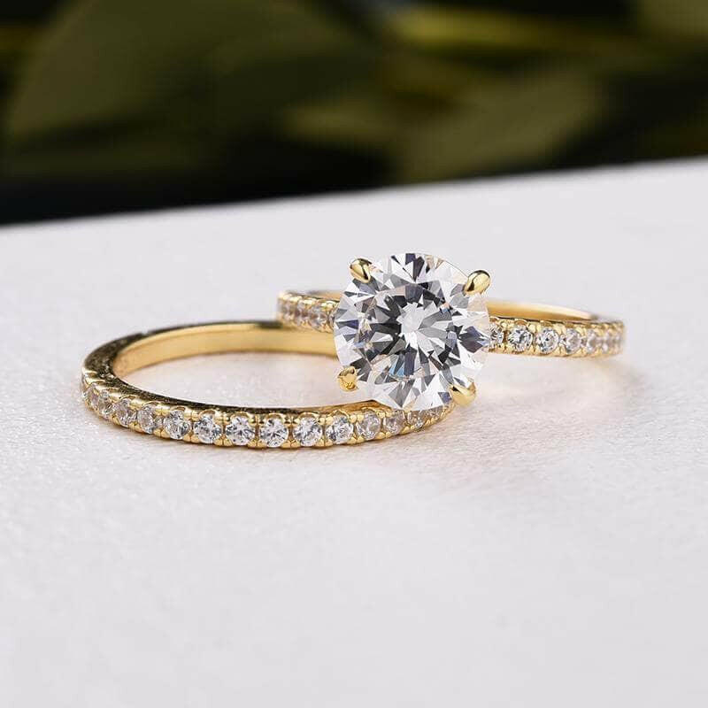 Classic Round Cut 2.0ct Yellow Gold Bridal Set-Evani Jewelry