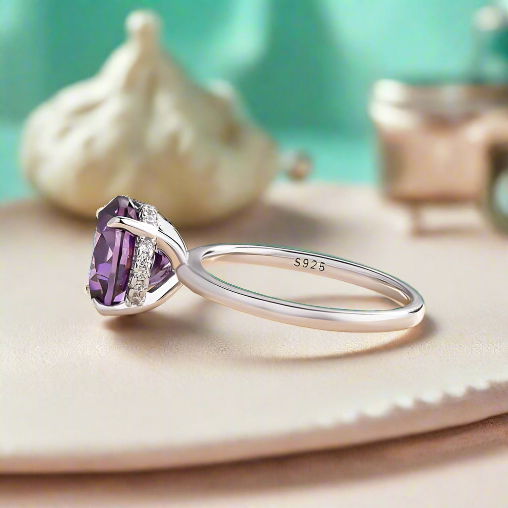 Classic Round Cut 3.5ct Amethyst Purple Engagement Ring-Evani Naomi Jewelry