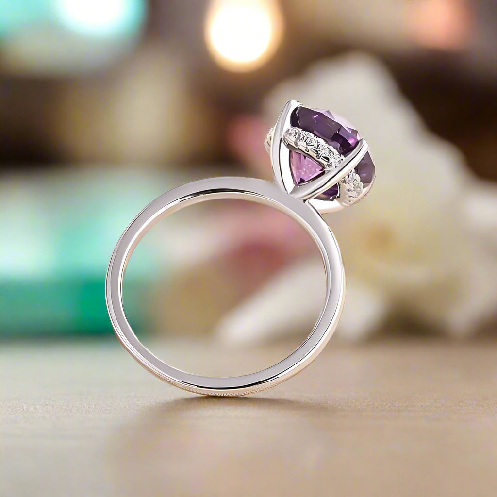 Classic Round Cut 3.5ct Amethyst Purple Engagement Ring-Evani Naomi Jewelry